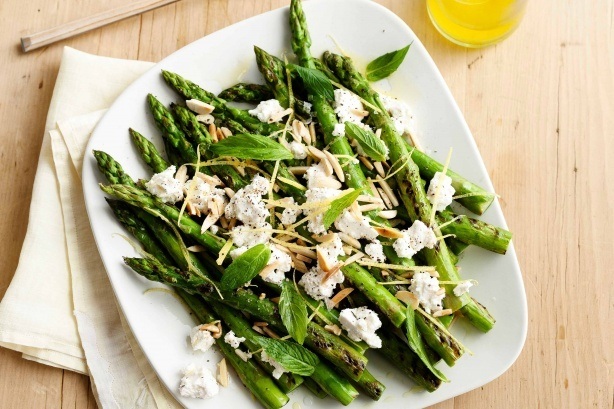 Barbecued Asparagus with Lemon, Feta and Mint