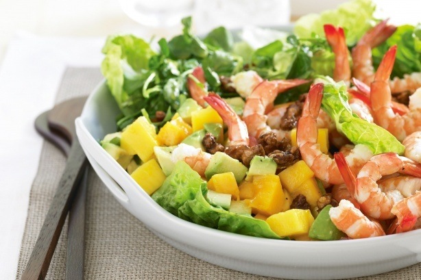 Prawn Mango and Caramelised Walnut Salad